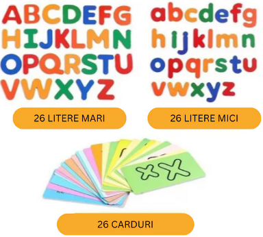 Alfabetar, Litere magnetice mari si mici, cartonase cu imagini si litere, multicolore, Almido, Multicolor [1]