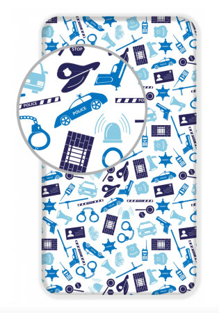 Mobilier camera copilului - Cearsaf cu elastic, Almido, Police Politie, 90x200 cm