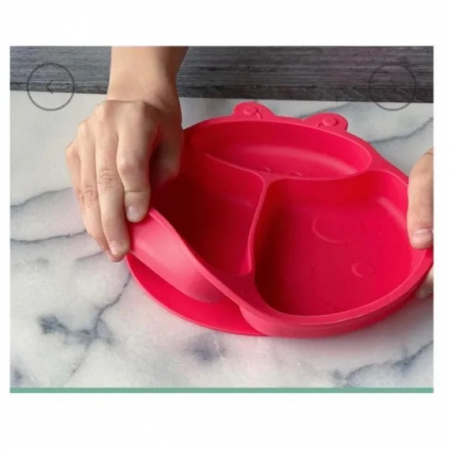 Farfurie compartimentata din silicon cu ventuza pentru diversificare bebelusi in forma de gargarita Almido, Rosu [2]