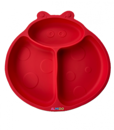 Hrana bebelusi - Farfurie compartimentata din silicon cu ventuza pentru diversificare bebelusi in forma de gargarita Almido, Rosu