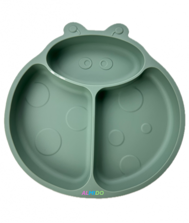 Hrana bebelusi - farfurie-compartimentata-silicon-ventuza-gargarita-verde