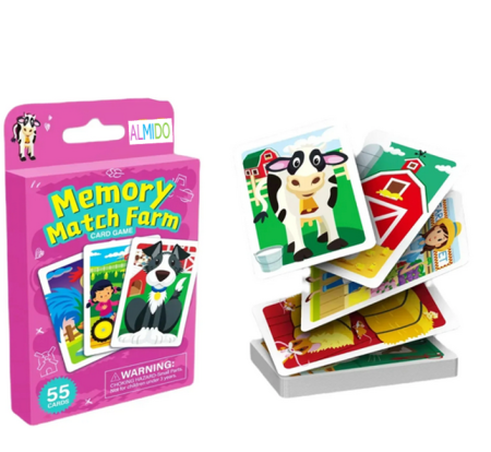Jocuri de memorie si inteligenta - Joc de memorie „Ferma” Almido – set memorare animale de la fermă, 55 piese plastifiate – educativ pentru copii