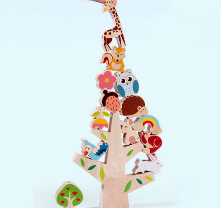 Joc Montessori de snuruit si echilibru, Copacul cu animalute, Almido, 15 cm, Multicolor [4]