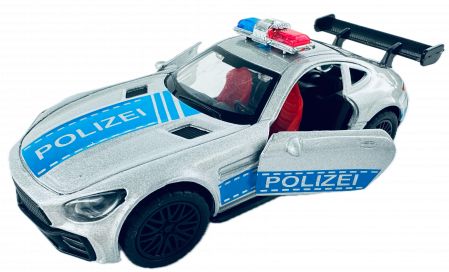Masinute - Masina metalica Politie, Lumini si Sunete, Usi mobile,11 cm, Gri