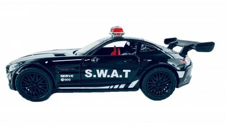 Masina metalica Politie, Lumini si Sunete, Usi mobile,11 cm, Negru SWAT [1]