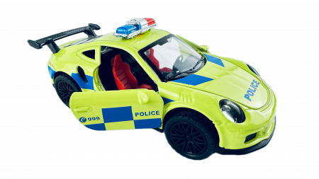 Masinute - Masina metalica Politie, Lumini si Sunete, Usi mobile,11 cm, Verde