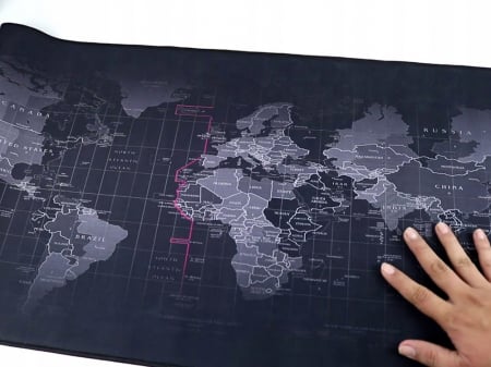 Mousepad Mare Cauciucat, Birou, Antiderapant, Cusaturi Anti-Rupere, model Harta Lumii, 80 x 30cm, Negru [2]