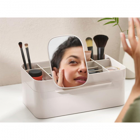 Organizator cosmetice cu sertar si oglinda inclusa, alb [7]