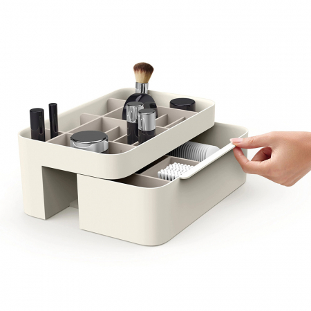 Organizator cosmetice cu sertar si oglinda inclusa, alb [3]