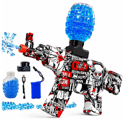 Arme de jucarie - Pusca Electrica Automata de Jucarie cu Bile de Gel de Apa cu Acumulator 7, 4V Tip Mitraliera, Almido, Tragere in Rafala Gel Blaster, 2000 de bile incluse, Cablu de Incarcare, Distanta de Tragere 20 Me
