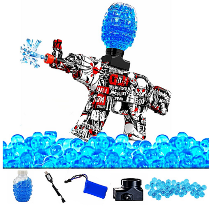 Pusca Electrica Automata de Jucarie cu Bile de Gel de Apa cu Acumulator 7, 4V Tip Mitraliera, Almido, Tragere in Rafala Gel Blaster, 2000 de bile incluse, Cablu de Incarcare, Distanta de Tragere 20 Me [1]