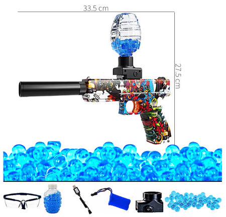 Pistol Electric Glock 17 cu Amortizor Automat de Jucarie cu Bile de Gel de Apa cu Acumulator 3,7V 500 de bile incluse, Ochelari de Protectie, Cablu de Incarcare Distanta de Tragere 20 Metri Skin Almid [1]