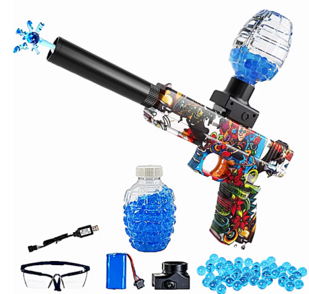 Arme de jucarie - Pistol Electric Glock 17 cu Amortizor Automat de Jucarie cu Bile de Gel de Apa cu Acumulator 3,7V 500 de bile incluse, Ochelari de Protectie, Cablu de Incarcare Distanta de Tragere 20 Metri Skin Almid