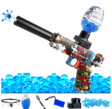 Pistol Electric Glock 17 cu Amortizor Automat de Jucarie cu Bile de Gel de Apa cu Acumulator 3,7V 500 de bile incluse, Ochelari de Protectie, Cablu de Incarcare Distanta de Tragere 20 Metri Skin Almid [2]