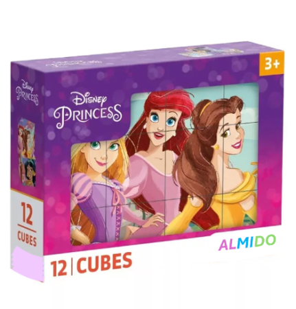 Puzzle - Puzzle tip cuburi Almido Princess, 12 piese, 16x12cm
