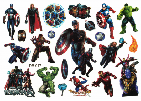 Diverse accesorii - Set 18 tatuaje temporare copii, Avengers, Multicolor