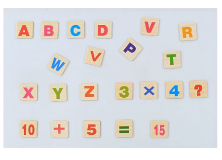 Set 61 magneti, litere, cifre, simboluri si tangram, Almido, Multicolor [1]