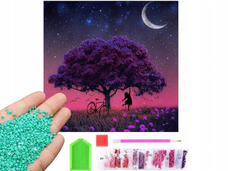 Set de broderie/pictura cu diamante, mozaic, model Copac, 30x30cm [1]