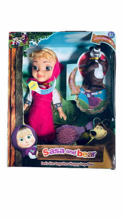 Set de joaca Papusa Masha si Ursul/Masha and the Bear, cu perie de par, cu muzica, 25 cm, Multicolor [3]