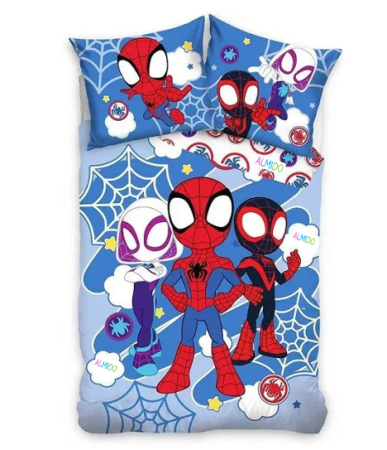 Lenjerii si huse patut - Set de lenjerie pat copii ALMIDO, Spiderman, cearceaf pilota si husa fata de perna, 100x135 cm, 40x60 cm