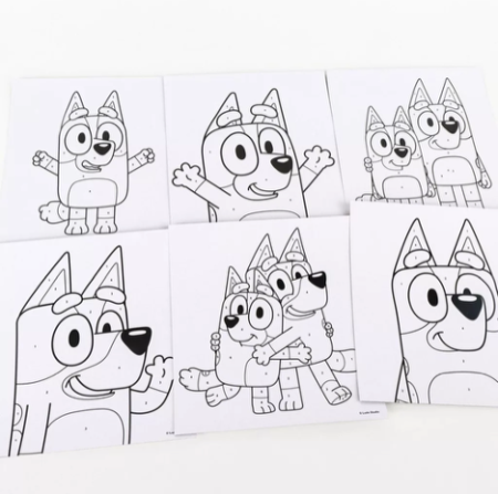Set de pictat Bluey albastru 30×23 cm – 6 imagini + 6 culori – Almido - ideal pentru copii [2]
