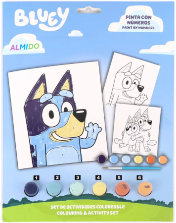 Seturi pictura si desen - Set de pictat Bluey albastru 30×23 cm – 6 imagini + 6 culori – Almido - ideal pentru copii