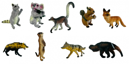 Jocuri si Jucarii - Set Figurine Animale salbatice padure, Almido, 9 piese, 10 cm, multicolor