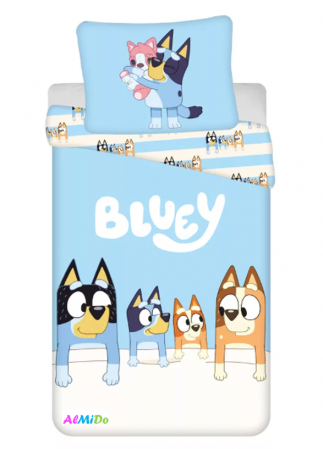 Lenjerii si huse patut - Set lenjerie pat copii Blue Family, Almido, multicolor, 2 piese, 140×200 cm, 70×90cm, bumbac