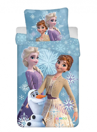 Lenjerii si huse patut - Set lenjerie pat copii Frozen, Almido, multicolor, 2 piese, 100×135 cm, 40×60cm, bumbac, Albastru deschis