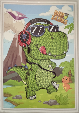 Jocuri si Jucarii - Set mozaic broderie cu diamante 5D Almido , model Dinozauri, 20 x 13 cm, Multicolor