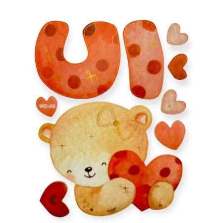 Stickere decorative - Sticker perete autocolant decorativ 3D, Almido, 40x30cm, Ursulet cu inimioare, Rosu