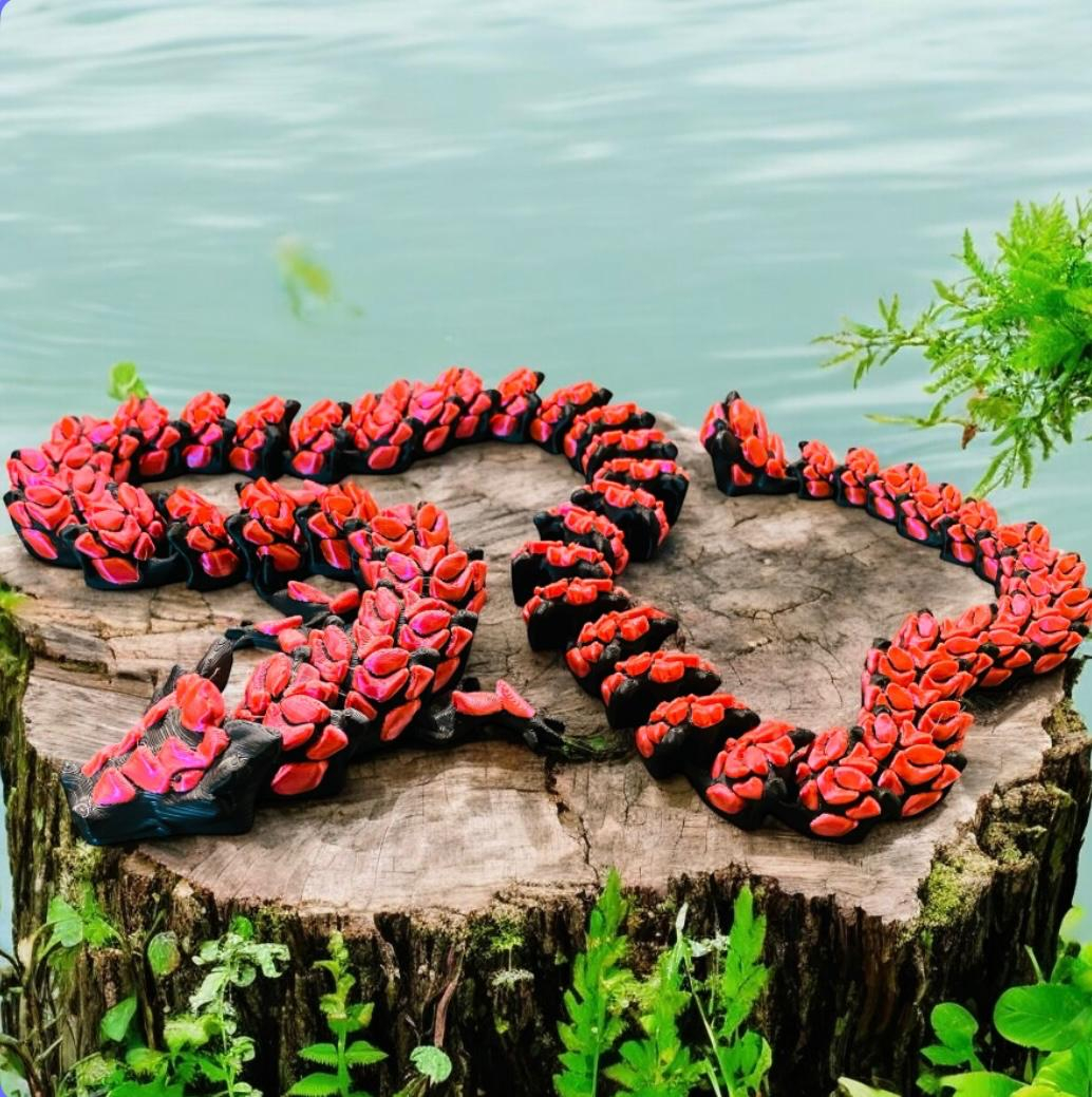 Bloom Dragon – dragon articulat negru-roșu cu design floral [2]