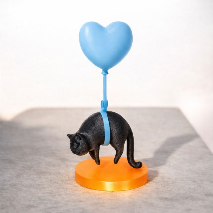 Pisicuta suspendata cu balon in forma de inima – decor 3D [4]