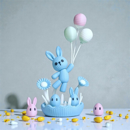 Produse - Decor de Paste cu iepurasi si baloane – figurina decorativa 3D  URL produs