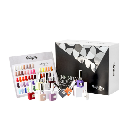 MANICHIURA SI PEDICHIURA - Set Ojă Semipermanentă NAILSUP Infinity Silver 49 Nuante cu Top Coat Tempered și Catalog Cadou