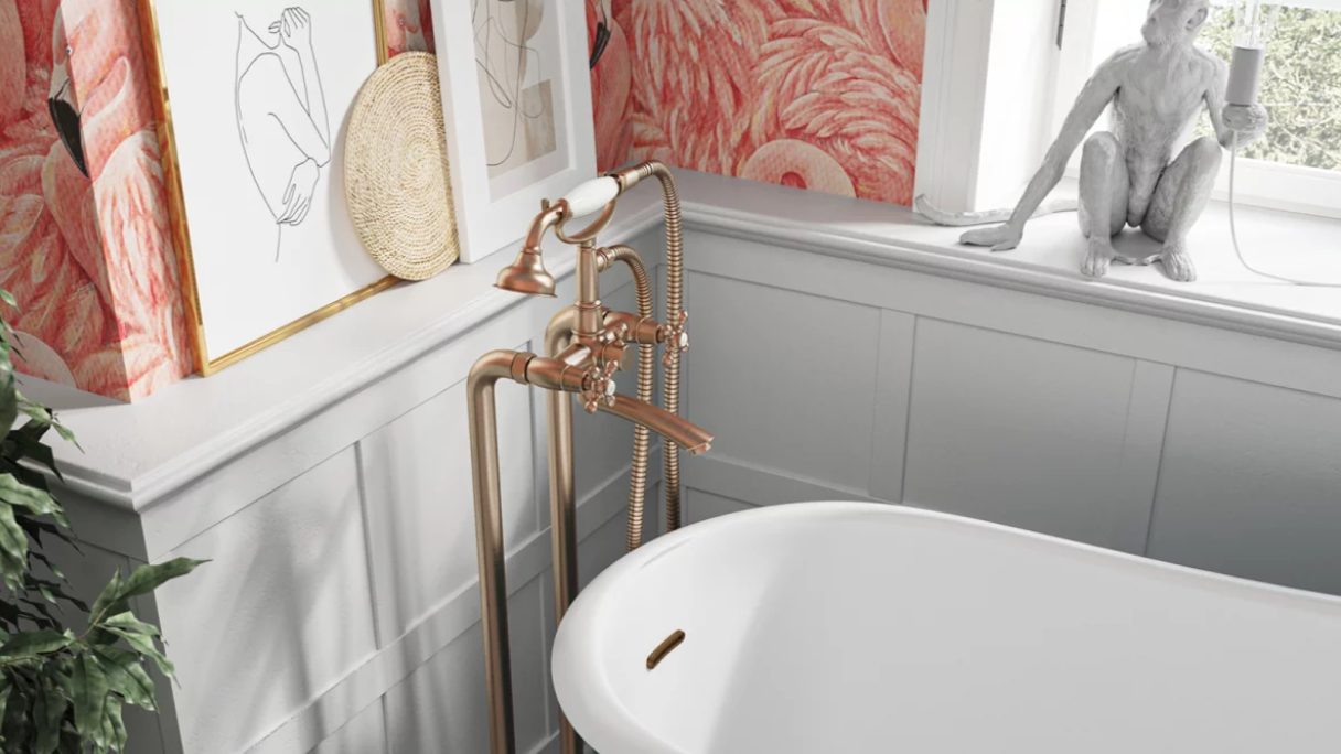 Baterie cada freestanding cu accesorii, LACRIMA, FD1-LRA-11F-66, auriu periat [2]