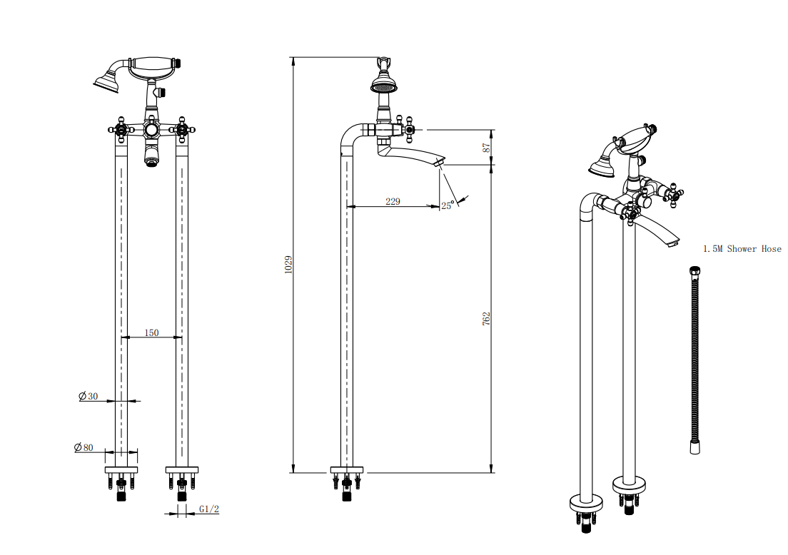 Baterie cada freestanding cu accesorii, LACRIMA, FD1-LRA-11F-66, auriu periat [3]