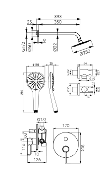 Baterie cada freestanding, cu accesorii, ZAFFIRO, FD1-ZFR-11F-25, aur roz-negru [2]