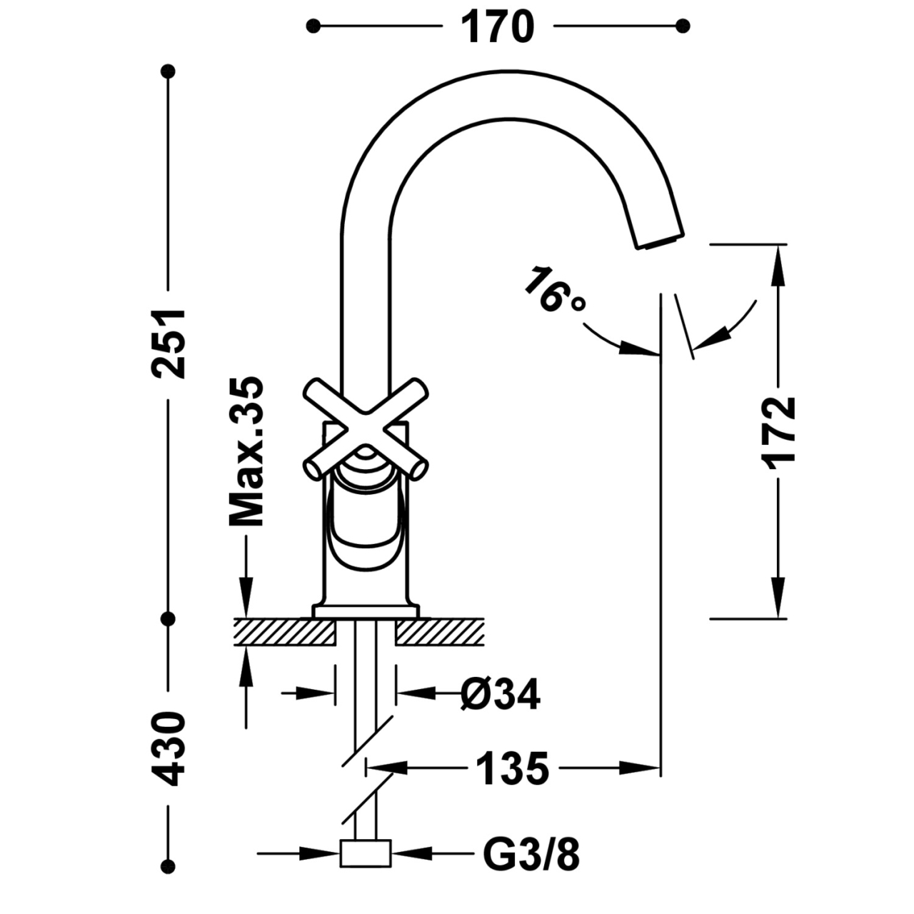Baterie lavoar cu două manete MONTBLANC, 28310301OM, auriu periat [2]