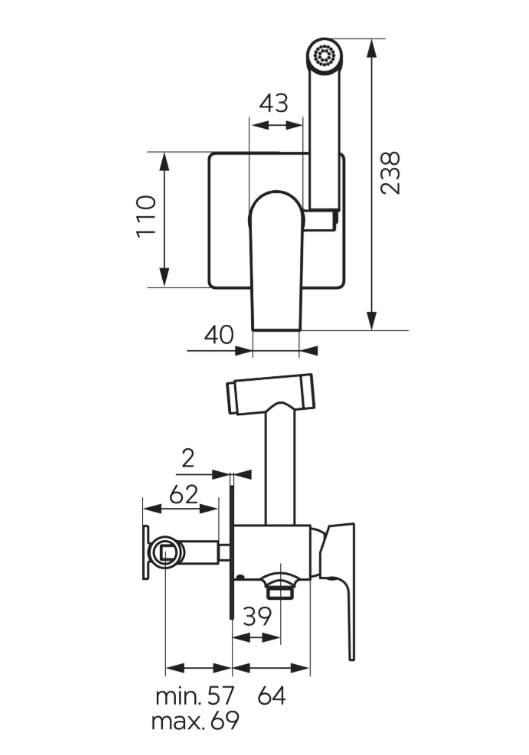 Baterie încastrată cu set duș igienic Algeo Square, crom BAQ66P [2]