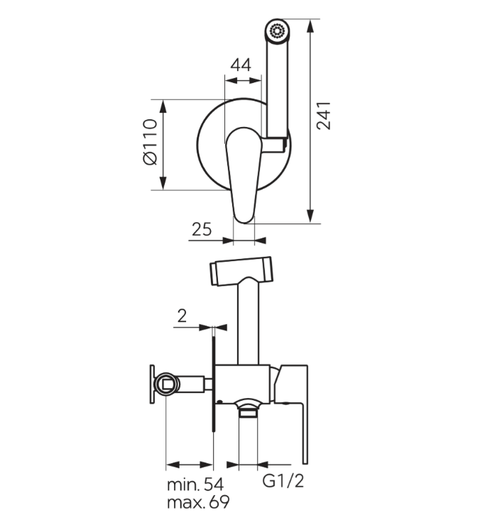 Baterie încastrată bideu, cu accesorii Algeo, negru BAG66PBL [2]