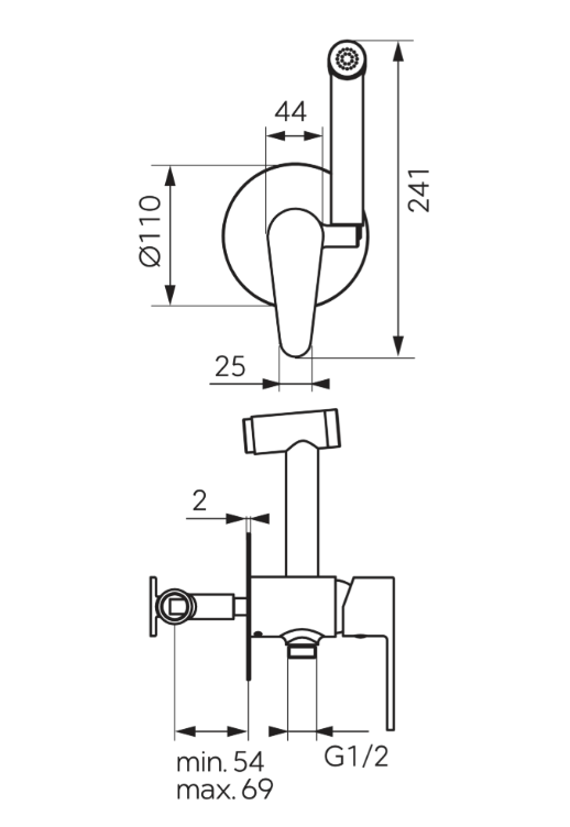 Baterie încastrată cu set duș igienic Algeo, crom BAG66P [2]