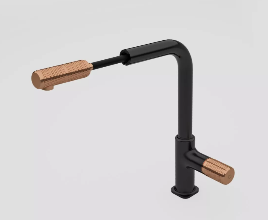 Baterie stativa spalator cu pipa extractibila ARDESIA, FD1-ARD-8-25, negru-roz auriu [2]