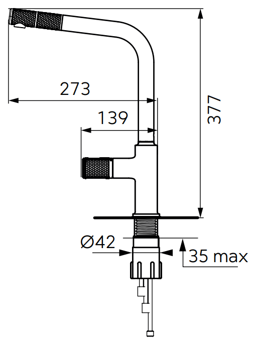 Baterie stativa spalator cu pipa extractibila ARDESIA, FD1-ARD-8-25, negru-roz auriu [4]