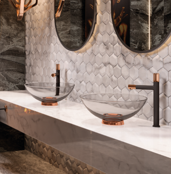 Baterie incastrata lavoar ARDESIA, FD1-ARD-3PA-25, negru-roz auriu [2]