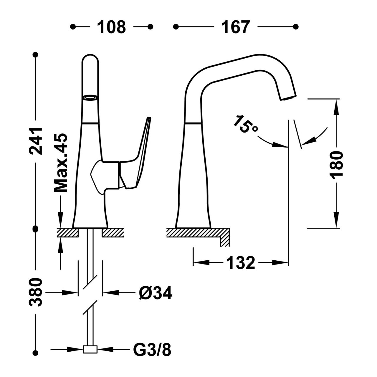Baterie lavoar FUJI cu monocomandă, 28144701AC, argintiu periat [2]