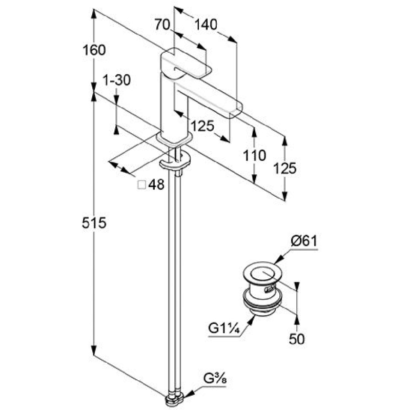 Baterie lavoar cu monocomandă Renon, 42288N275, negru periat [2]