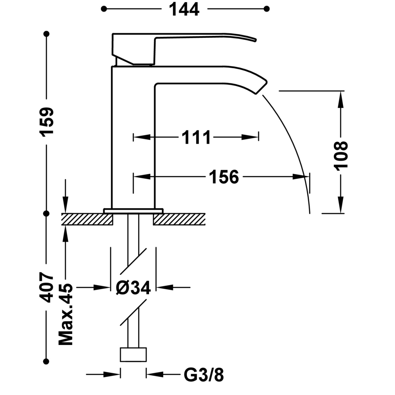 Baterie lavoar CUADRO cu monocomandă, 00611001, crom [2]