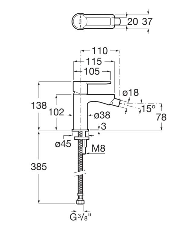 Baterie bideu fără ventil Targa, A5A625FVA0, auriu periat [2]