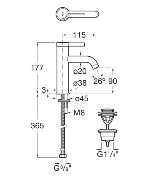 Baterie lavoar Ona Smooth Body Ventil Click-Clack, A5A3A9ERG0 roz-auriu, periat [2]